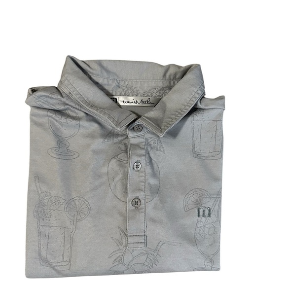 Travis Mathew Polo Shirt Men Gray Mixed Drinks Golf Vacation Reverse Print XL - Picture 1 of 8